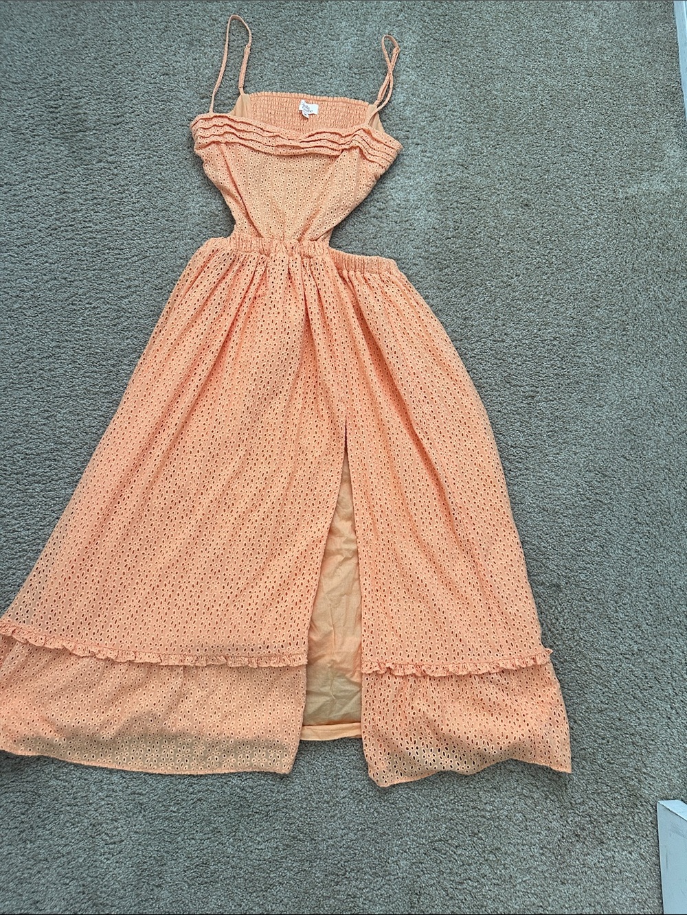Camila Coelho Peach Eyelet Maxi Dress with Ruffle Top